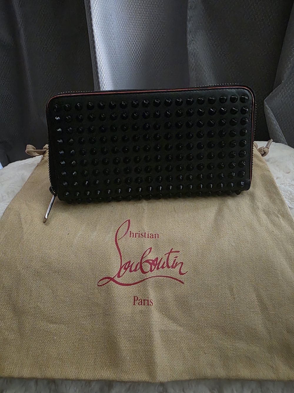 Christian Louboutin Black Spiked Zip-Around Wallet